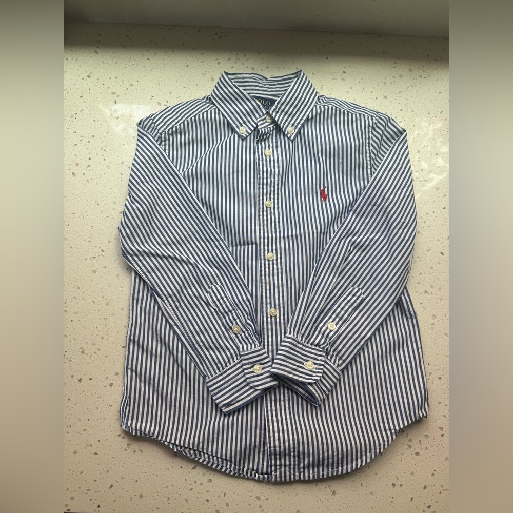 Ralph Lauren Blue and White Striped Button-Down Shirt